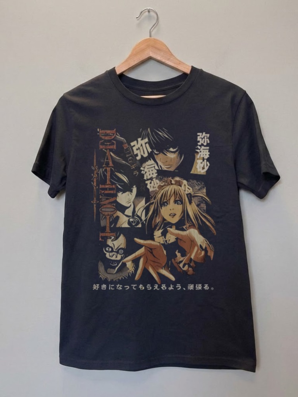Black Death-Note Anime Graphic Tee with Brown and Cream Art